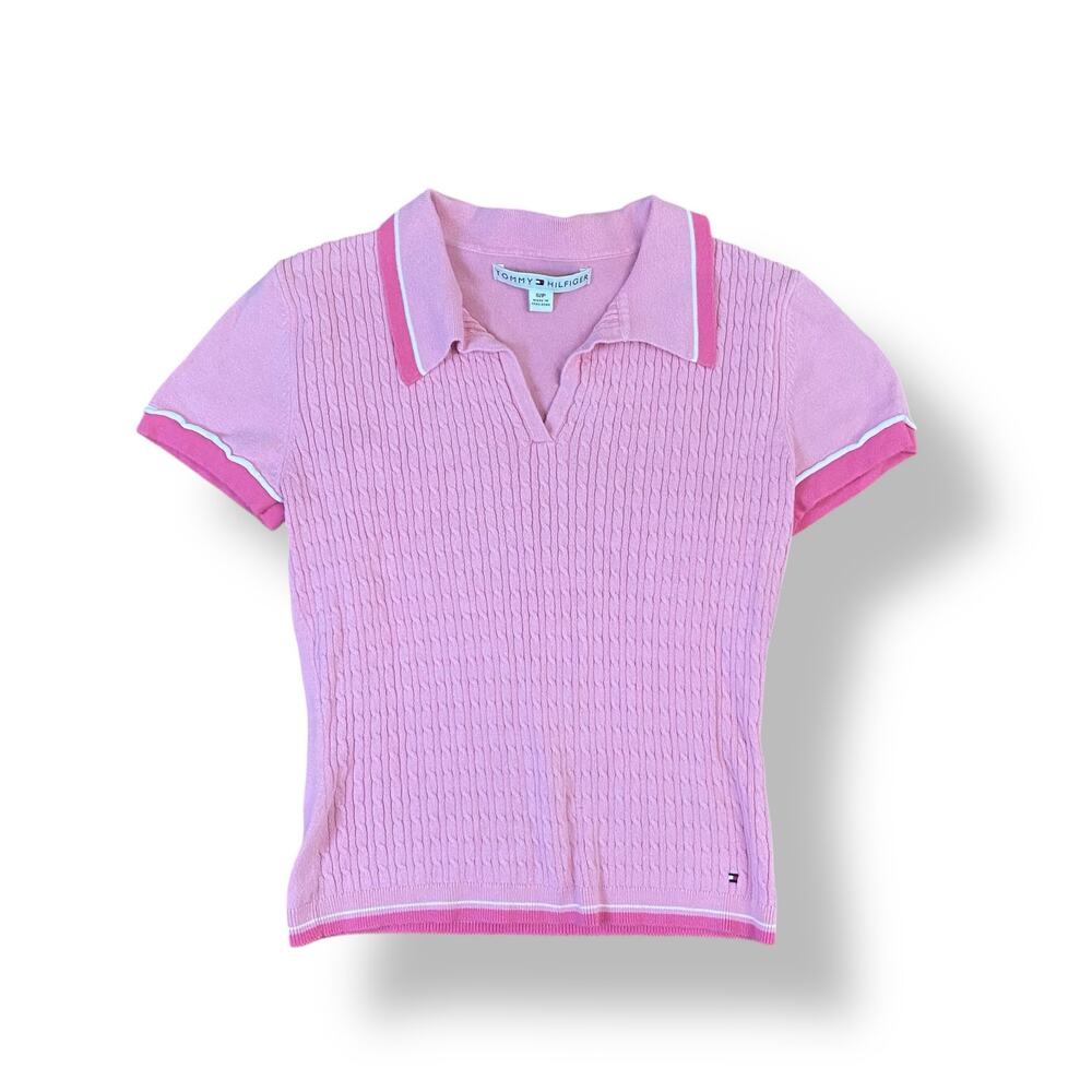 Tommy Hilfiger Sweater Top Womens Size S Pink Preppy Coquette